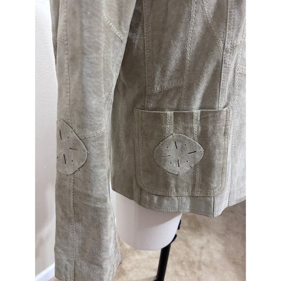 XOXO Suede Leather Hippie Jacket LG Cream/Lt Tan Stitch Detailing Boho Indie - Picture 5 of 13